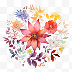 绘画彩色花团元素立体免抠图案