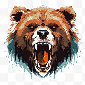 创意凶猛熊头元素立体免抠图案