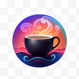 创意彩色咖啡元素立体免抠图案