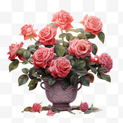 装饰盆图片_图形一盆玫瑰花元素立体免抠图案