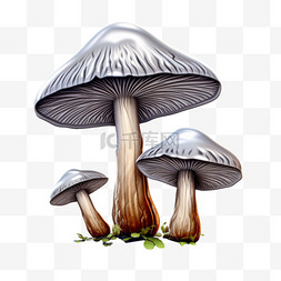 造型银色蘑菇元素立体免抠图案