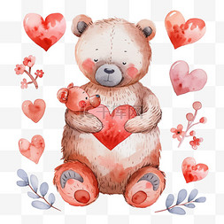 纯色系列图片_情人节手绘可爱小熊爱心免抠元素