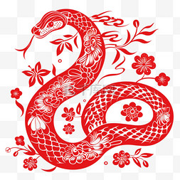 生肖蛇剪纸图片_红色剪纸风传统十二生肖蛇图片