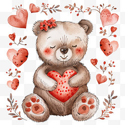 情人节可爱小熊手绘爱心免抠元素