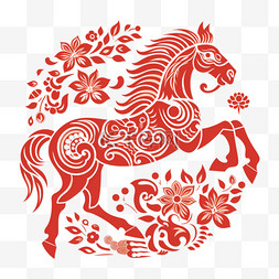 红色剪纸风传统十二生肖马png图片