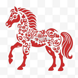 红色剪纸风传统十二生肖马设计
