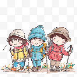 爬山的孩子图片_春季可爱孩子探险手绘元素卡通