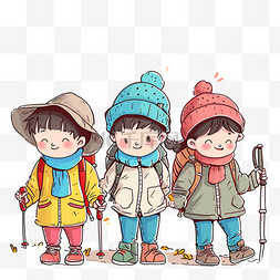 三个可爱的孩子图片_可爱孩子探险卡通手绘春季元素