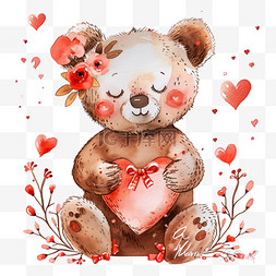 纯色系列图片_情人节可爱小熊爱心免抠元素手绘