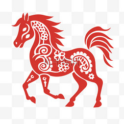 红色剪纸风传统十二生肖马免抠图