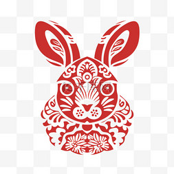 红色剪纸风传统十二生肖兔子素材