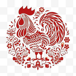 红色剪纸风传统十二生肖鸡PNG素材