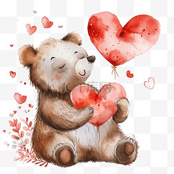 白色爱心手绘图片_免抠元素情人节可爱小熊爱心手绘