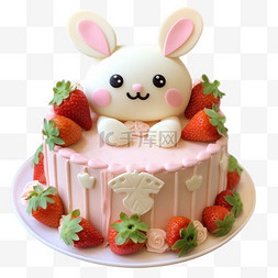 建模草莓兔子蛋糕元素立体免抠图