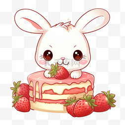 特色草莓兔子蛋糕元素立体免抠图