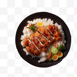 米饭拌饭料图片_矢量鸡排拌饭元素立体免抠图案
