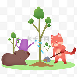 卡皮巴拉图片_植树节种树小动物设计
