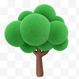 绿树png图片_3D毛绒树树木绿树元素
