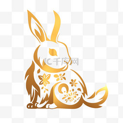 传统文化简笔画图片_金箔材质生肖素材兔