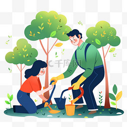 青年志愿队图片_春天植树节卡通手绘人物种树3免