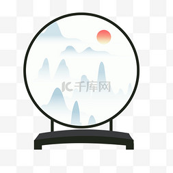 墨竹屏风图片_春季屏风装饰画太阳山脉PNG素材