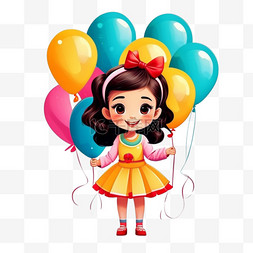 儿童节可爱小女孩开心礼物气球庆