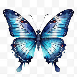 水彩手绘蓝色唯美蝴蝶设计
