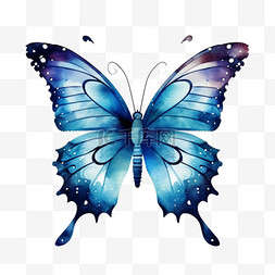 水彩手绘蓝色唯美蝴蝶图片
