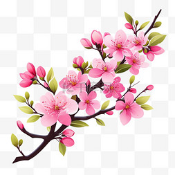 花开枝头图片_树枝上盛开的粉色小花png图片
