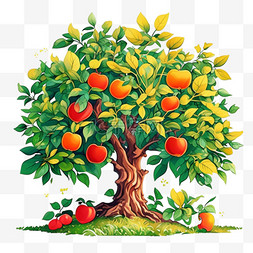 手绘图片_手绘苹果卡通水果树果园树木免抠