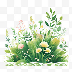 绿色系植物图片_绿色系草丛花朵元素