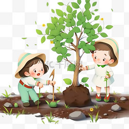 植树节绿色卡通图片_植树节儿童栽树素材可爱