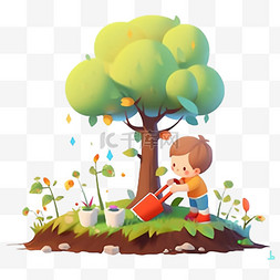 春天儿童卡通图片_植树节儿童栽树素材可爱