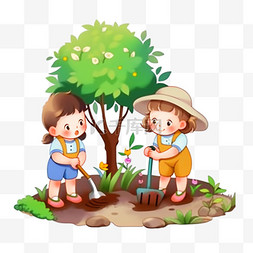 种植儿童图片_植树节春天种植树木免抠素材