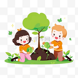植树造林背景图图片_植树节儿童栽树素材可爱
