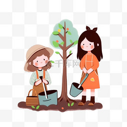 植树节儿童栽树素材可爱