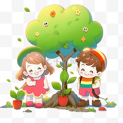 种植儿童图片_植树节春天种植树木图片