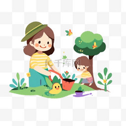 绿色种树图片_植树节儿童卡通装饰png图片