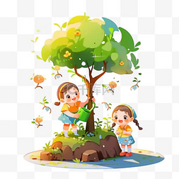儿童种植图片_植树节春天种植树木图片