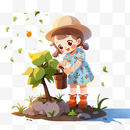 春天儿童卡通图片_植树节儿童栽树素材可爱