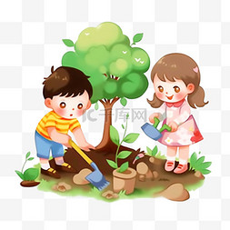 儿童种植图片_植树节春天种植树木免抠元素