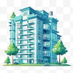 小清新青色房子建筑插画png图片