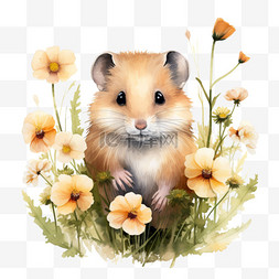 老鼠图案图片_装饰花朵老鼠元素立体免抠图案
