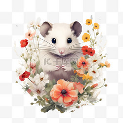 矢量花朵老鼠元素立体免抠图案