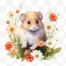 艺术花朵老鼠元素立体免抠图案