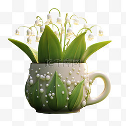 卡通植物花瓶元素立体免抠图案