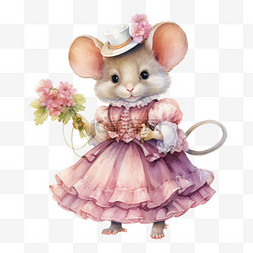 老鼠图案图片_卡通婚纱老鼠元素立体免抠图案