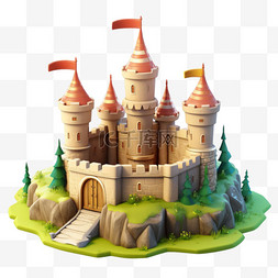 简约梦幻城堡元素立体免抠图案