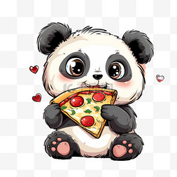 可爱熊猫披萨手绘卡通元素