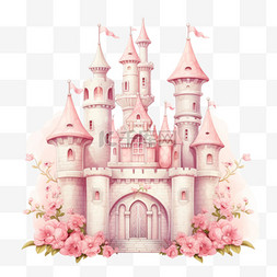 素材粉色城堡元素立体免抠图案
